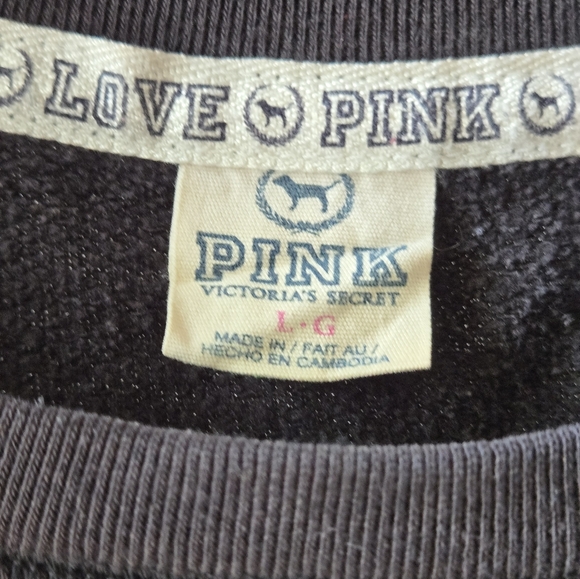Victoria’s Secret PINK Black Glitter Graphic Sweatshirt Size L - Picture 3 of 5